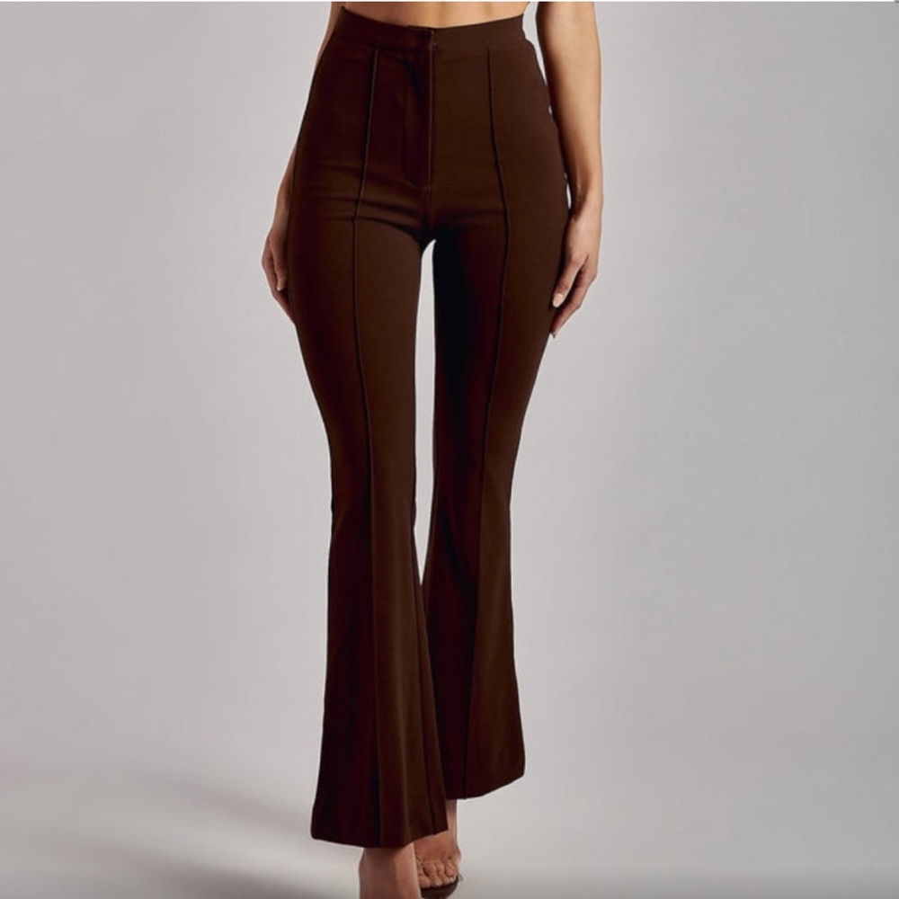 Meshki Chocolate Brown “Zendaya” High-Waist Flare Pants